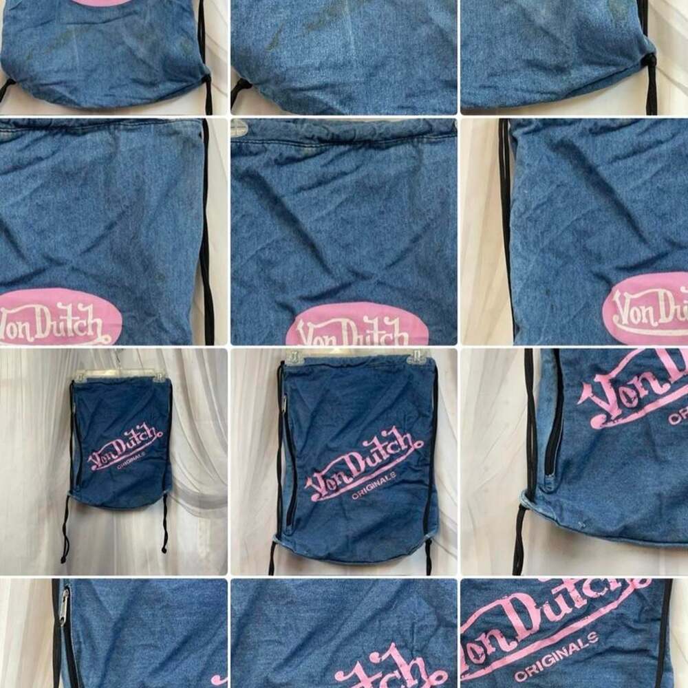 Von Dutch Y2K Grunge Denim Drawstring Backpack